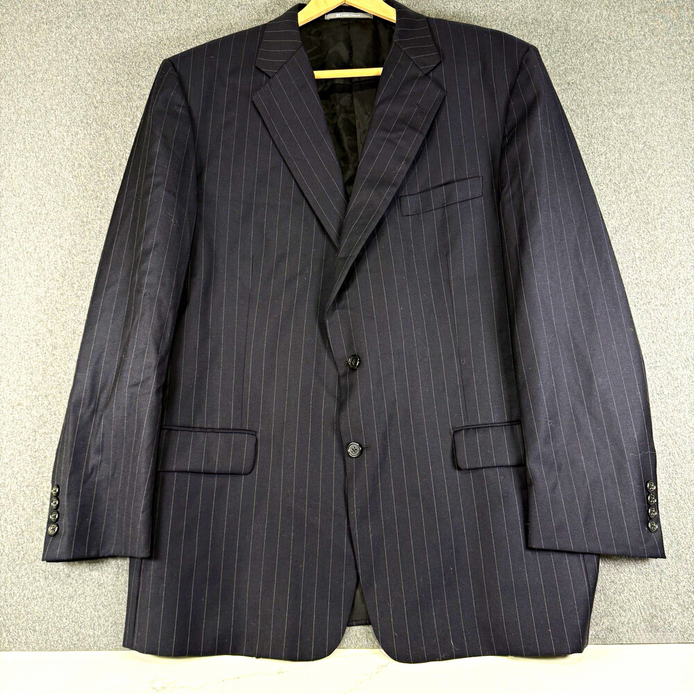 Hickey Freeman Mens Blue Pinstripe Suit Jacket Single Breasted 2 Button Notch